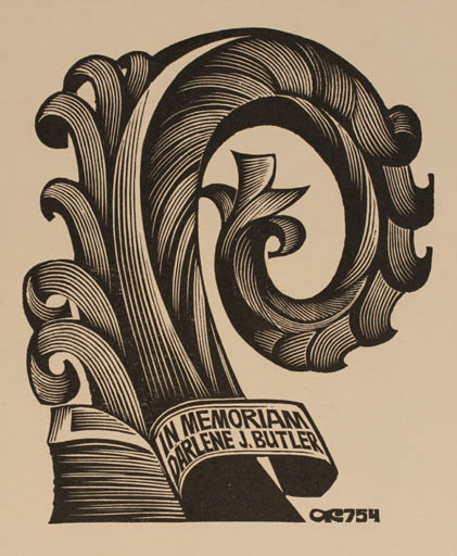 Exlibris by Anatolij Kalaschnikow from Russia for Darlene J In Memoriam Butler - 