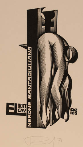 Exlibris by Anatolij Kalaschnikow from Russia for Dr. Nerone Santagiuliana - Abstract Woman 