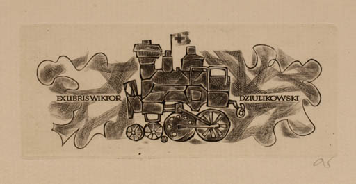 Exlibris by Wojciech Jakubowski from Poland for Dr. Wiktora Dziulikowskiego - Train 