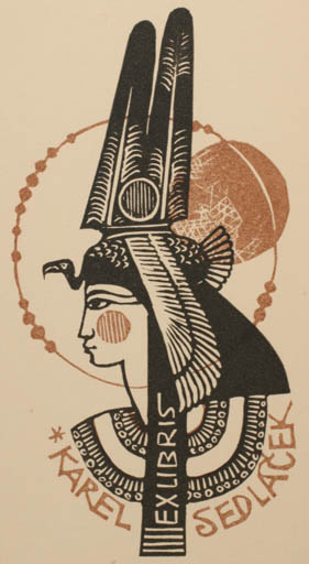 Exlibris by Ladislav Rusek from Czech Republic for Karel Sedlacek - Portrait Egypt 