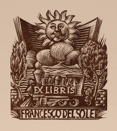 Exlibris by Gian Luigi Uboldi from Italy for Francesco Del Sole - Book Sun Train 