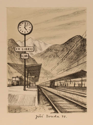 Exlibris by Jiri Bouda from Czechoslovakia for ? G M - Mountain Train 