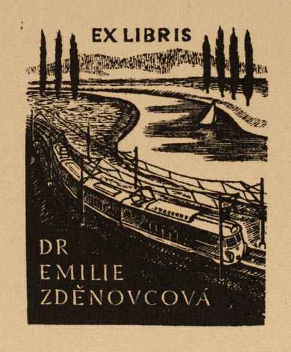 Exlibris by Jiri Bouda from Czechoslovakia for Dr. Emilie Zdenovcova - Train 