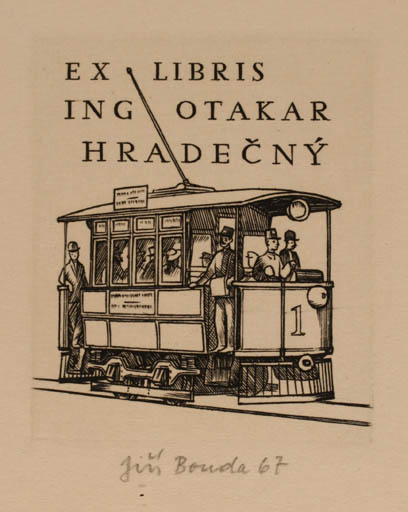 Exlibris by Cyril Bouda from Czechoslovakia for Ing. Otakar Hradecny - Train 