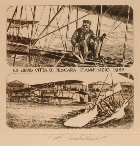 Exlibris by Jiri Lapacek from Czechoslovakia for Citta Di Pescara - Aircraft 