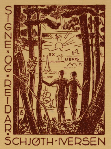 Exlibris by Albert Jaern from Norway for Signe og Reidar Schjøth-Iversen - 