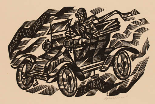 Exlibris by Vojtech Cinybulk from Czechoslovakia for Marcel De Langhe - Car 