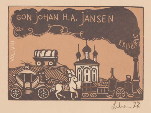 Exlibris by Maria Elisa Leboroni from Italy for Johan H. A. Jansen - City Horse Train 