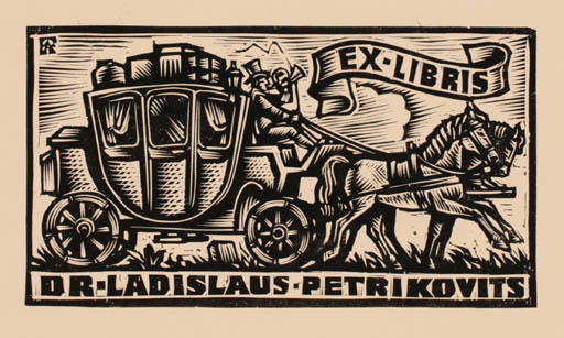 Exlibris by Antal Fery from Hungary for Dr. Ladislaus Petrikovits - Horse 