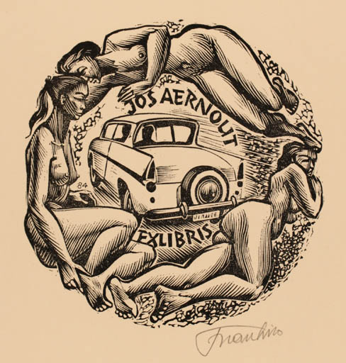 Exlibris by Frank-Ivo van Damme from Belgium for Jos Aernout - Car Woman 