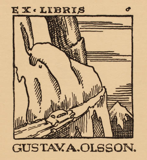 Exlibris by Albert Jaern from Norway for Gustav A Olsson - Car Mountain 