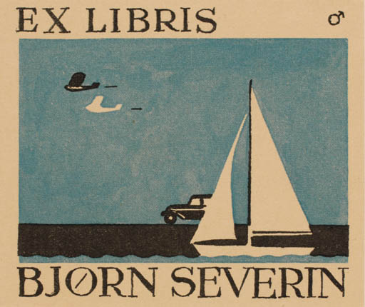 Exlibris by Albert Jaern from Norway for Bjørn Severin - Car Ship/Boat 