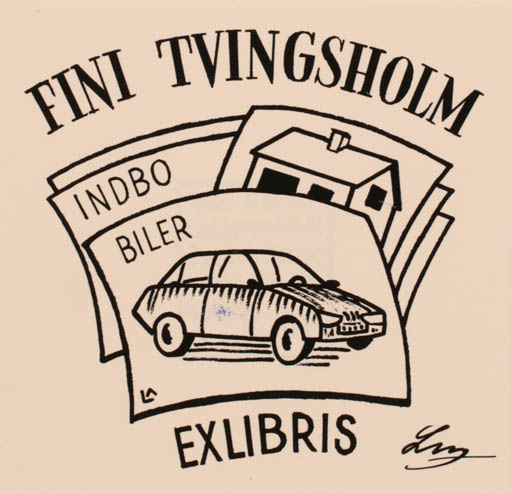 Exlibris by Lorentz May from Denmark for Fini Tvingsholm - Car 