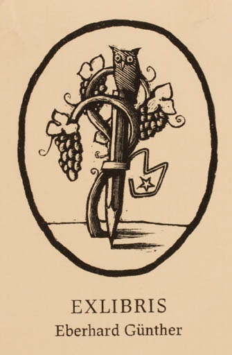 Exlibris by Egbert Herfurth from Germany for Eberhard Günther - Owl Wine 