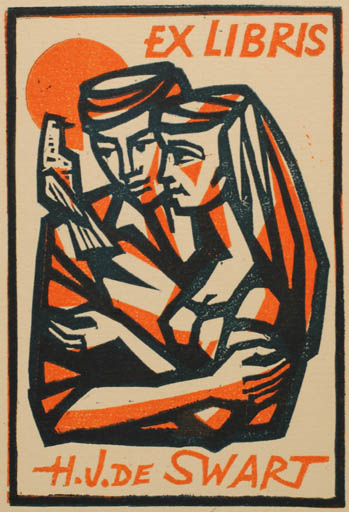 Exlibris by Ladislav Rusek from Czech Republic for H. J. de Swart - Bird Couple Sun 