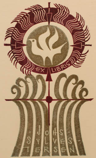 Exlibris by Ladislav Rusek from Czech Republic for Johs. Sylvestersen - Abstract Bird Sun 