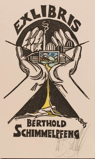 Exlibris by Utz Benkel from Germany for Berthold Schimmelpfeng - Hand(s) 