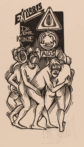 Exlibris by Utz Benkel from Germany for Dr. Emil Kunze - Group Nude 