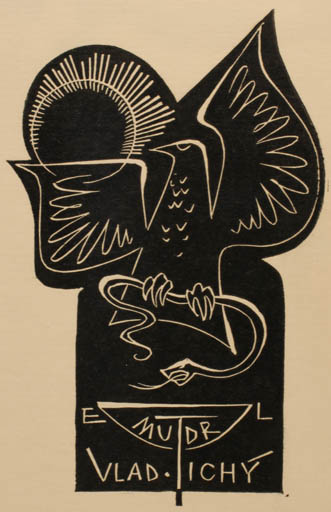 Exlibris by Ladislav Rusek from Czech Republic for Vladimir Tichy - Bird Medicine Sun 