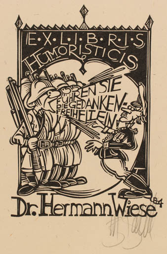 Exlibris by Utz Benkel from Germany for Dr. Hermann Wiese - Military/War 