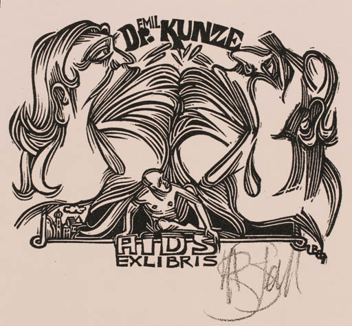 Exlibris by Utz Benkel from Germany for Dr. Emil Kunze - 