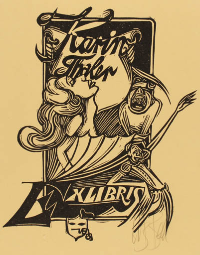 Exlibris by Utz Benkel from Germany for Karin Thaler - Woman Man 