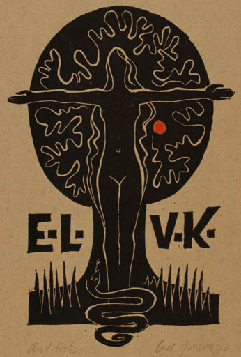 Exlibris by Ladislav Rusek from Czech Republic for ? V. K. - Adam and Eve Woman 