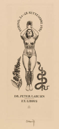 Exlibris by Gerhard Stauf from Germany for Dr. Peter Labuhn - Woman 