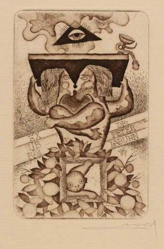 Exlibris by Alfonsas Cepaukas from Lithuania for Dr. Peter Labuhn - Adam and Eve 