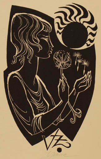 Exlibris by Ladislav Rusek from Czech Republic for ? V. Z. - Woman Sun 