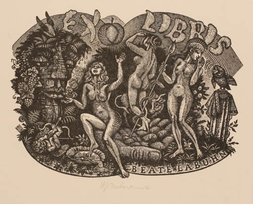 Exlibris by H. J. Behrendt from Germany for Dr. Peter Labuhn - Woman Mythology 