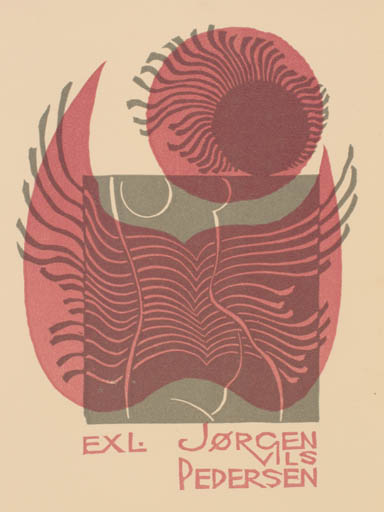 Exlibris by Ladislav Rusek from Czech Republic for Jørgen Vils Pedersen - Abstract Woman Sun 