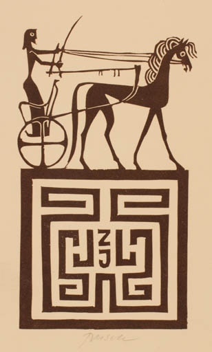 Exlibris by Ladislav Rusek from Czech Republic for ? Z. J. - Classical antiquity Horse 