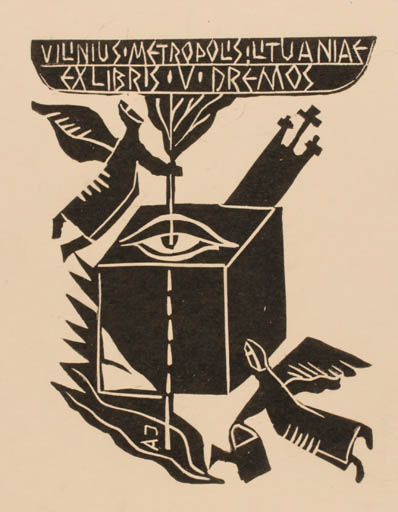 Exlibris by Algirdas Indrasius from Lithuania for V. Dremos - Abstract 