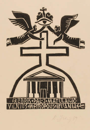 Exlibris by Algirdas Indrasius from Lithuania for ? ? - Angel Religion 