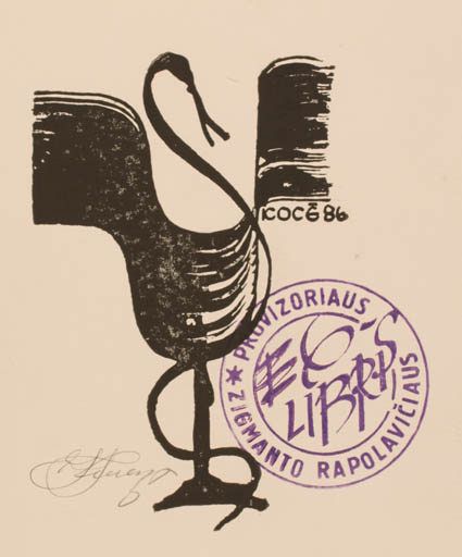 Exlibris by Kostas Katkus from Lithuania for Zigmanto Rapolaviciaus - Bird 