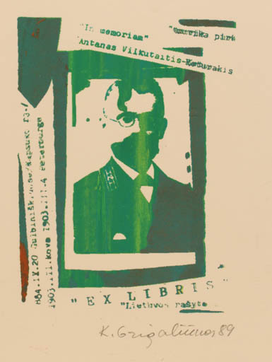 Exlibris by Kestutis Grigaliunas from Lithuania for Antanas Vilkutaitis-Katurakis - Man 