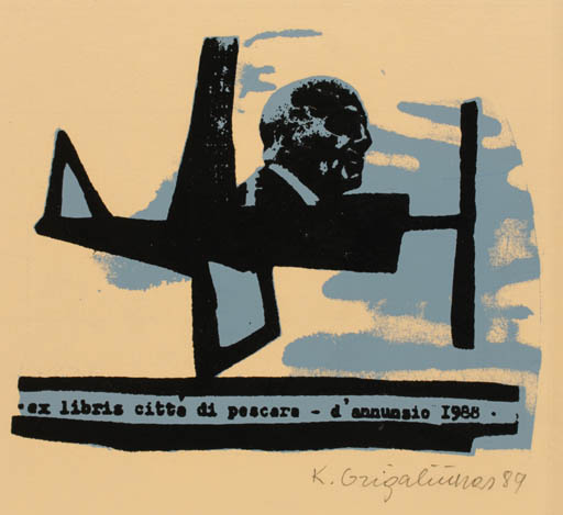 Exlibris by Kestutis Grigaliunas from Lithuania for Citta Di Pescara - Aircraft Man 