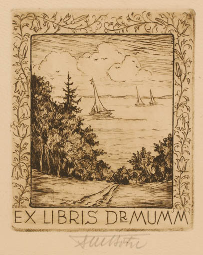 Exlibris by Fritz Bötel from Germany for ? Dr. Mumm - Scenery/Landscape Maritime Ship/Boat 