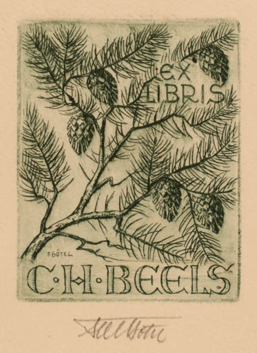 Exlibris by Fritz Bötel from Germany for C. H. Beels - Flora 