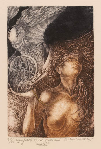 Exlibris by Marius Martinescu from Romania for Dr. Horstfried Masthoff - Death Woman 