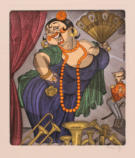 Exlibris by Arkady Pugaschevsky from Ukraine for Petra Kretz - Woman Theater/Cirkus 