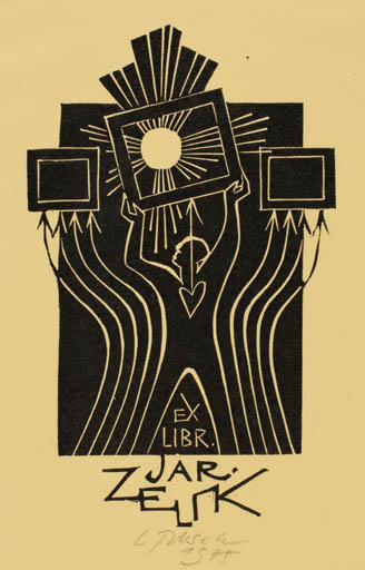 Exlibris by Ladislav Rusek from Czech Republic for Jar. Zelik - Man Sun 