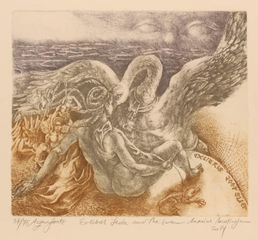 Exlibris by Marius Martinescu from Romania for Joop Sliep - Leda and the Swan 