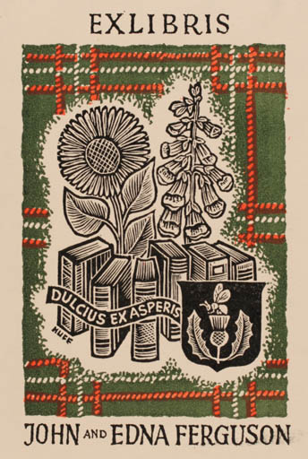 Exlibris by Hermann Huffert from Germany for John & Edna Ferguson - Flower Book 