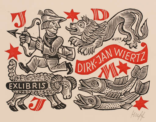 Exlibris by Hermann Huffert from Germany for Dirk-Jan Wiertz - Fauna 