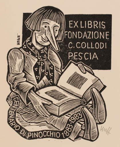 Exlibris by Hermann Huffert from Germany for Fondazione C. Collodi Pescia - Book Fairytale/fable 