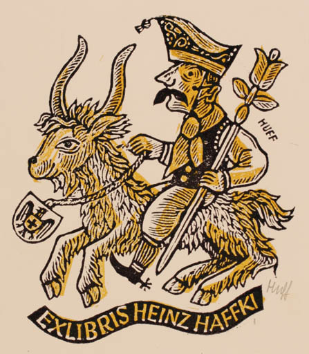 Exlibris by Hermann Huffert from Germany for Heinz Haffki - Fauna Man 