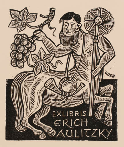 Exlibris by Hermann Huffert from Germany for Erich Aulitzky - Fable Animal Wine 