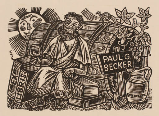 Exlibris by Hermann Huffert from Germany for Paul G. Becker - Sun Wine 